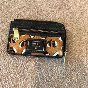 Fossil Coin Purse Cheetah Leopard Black Brown